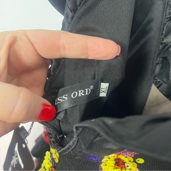 Lin Lin Q Miss Ord Black Floral Sequin Plunge Neck Dress Size XL NWT - Picture 8 of 10